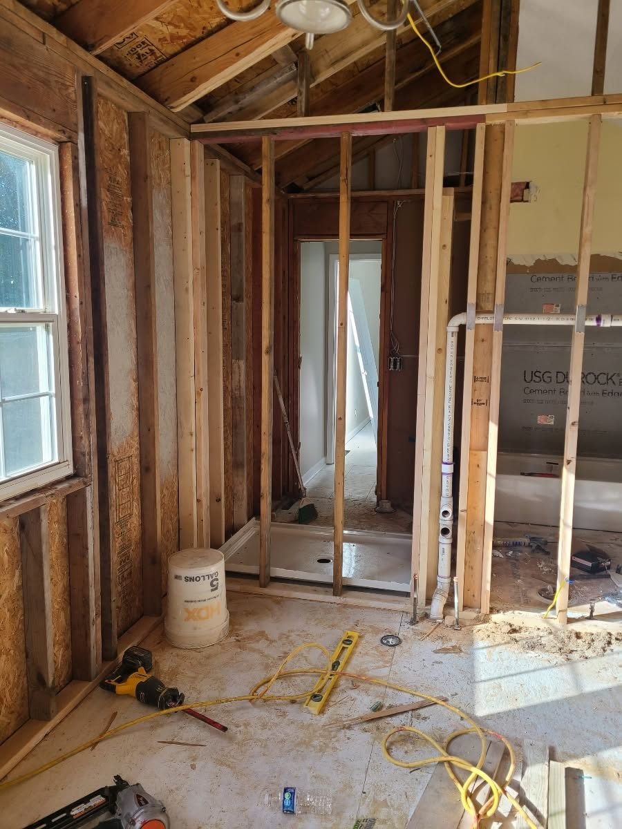 Bathroom rough-in with cement board and new plumbing
